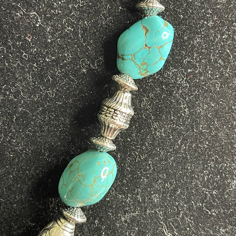 Dfl VIMCI Turquoise, Silver Tone, C.Z. Diamonds Cross Necklace, Earring Set - Picture 4 of 16